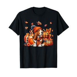 Basset Hound Thanksgiving Leopard Pumpkins Fall Leaves T-Shirt