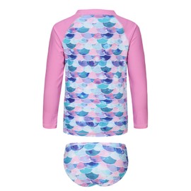 Moon Tree Big Girls Two Piece Rash Guard Swimsuits Set Long Sleeve Bathing Suit with UPF 50+ Sun Protection Kids Sunsuits Swimwear Pink Mermaid Size 12/10-12 Years