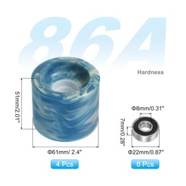 PATIKIL 61mm Skateboard Wheels 1 Set 86A Hardness Street Wheels PU Cruiser Wheels with 608RS Bearings for Skateboards Replacement, Mixed Blue & White