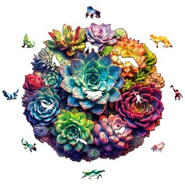 Foyucool Wooden Puzzles for Adults, Unique Puzzles for Adults, Irregular Plant Shaped Wooden Jigsaw Puzzles, Creative Birthday Gift, Fun Family Game, 11.8 x 9.1 inch, Colorful Succulents