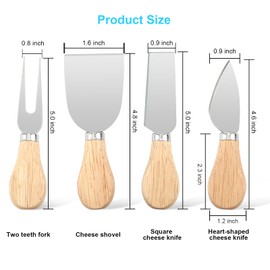 UUBAAR 4 PCS Cheese Knife Set for Charcuterie Board, Wood Handle Stainless Steel Cheese Slicer & Cutter Utensils with Mini Knife, Butter Knife, Fork