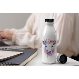 MAXIKIWI - Einwandige Wasserflasche mit Schraubverschluss, nicht isoliert, leichtes Aluminium, BPA-frei, auslaufsicher, Feenkuh-Blume, 500 ml