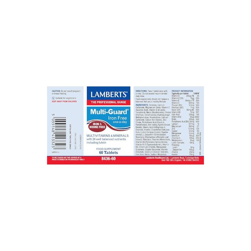 Lamberts Multi-Guard Iron Free 60 Tablets – High Strength Multivitamin