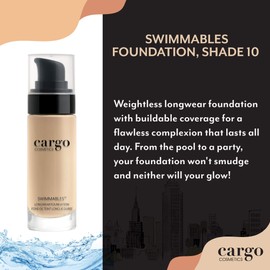 Cargo Cosmetics Swimmables Longwear Foundation, Buildable, Water Resistant Foundation, Medium to Full Natural Coverage, 10