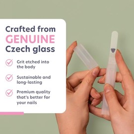 BONA FIDE BEAUTY Lima de Uñas de Cristal Checo para Uñas Naturales (Color Guayaba), Grano Fino (180/240), Lima de Cristal Grabada con Estuche Transpar