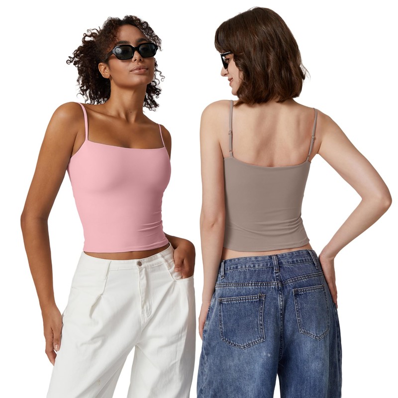 QINSEN Women's Double Lined Basic Tank Top Adjustable Spaghetti Straps