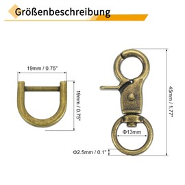 QUARKZMAN Pack of 4 Metal Carabiner Hook Key Chain, 13 mm Swivel Trigger Clasps Clips Buckles Rotating Snap with D-Ring Hook for Straps Bags Belts Leather Crafts Bronze