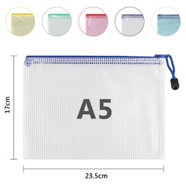 Euleryoo 15 Stück Dokumententasche mit Reißverschluss A5, Wasserdichte Bunte Document Case, Datei Tasche Kunststoff für Dokumente, Quittung, Papier, Schule, Prüfungsblatt, Kosmetik, Reise (5 Farben)