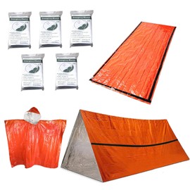 Outdoor Insulated Survival Kits-Emergency Blankets(5 Pack),1 Emergency Sleeping Bag,1 Emergency Tent,1 Emergency Mylar Poncho