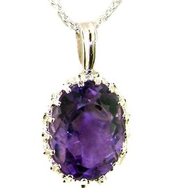 Luxury Ladies Solid 925 Sterling Silver Large 14X10mm Amethyst Vintage Pendant Necklace