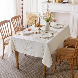 Aiimart Linen Style Embroidered Tablecloth, Waterproof and Wrinkle-Resistant Table Cloth Rectangle Tables, Farmhouse Floral Rectangle Table Cover for Dining Room and Outdoor Parties(Green, 55"x71")