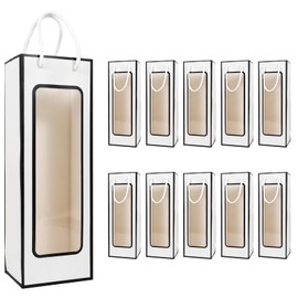 Cyblinia 20 Pack Kraft Paper Wine Bags with Window Wine Gift Bags 14.2 x 4.9 x 3.4 Inch Wine Bottle Bags with Handles Shopping Bags for Christmas, Birthday,Wedding