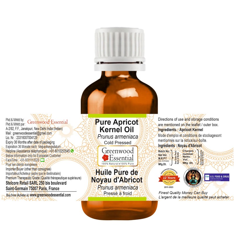 Greenwood Essential Pure Apricot Kernel Oil (Prunus armeniaca) Cold Pressed