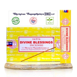 Satya Divine Blessings Incense Sticks, Satya Bng (Bangalore) Insenses 15gmx12 Pack with Raajsee Incense Holder Bundle, Satya Nagchampa Natural Incense