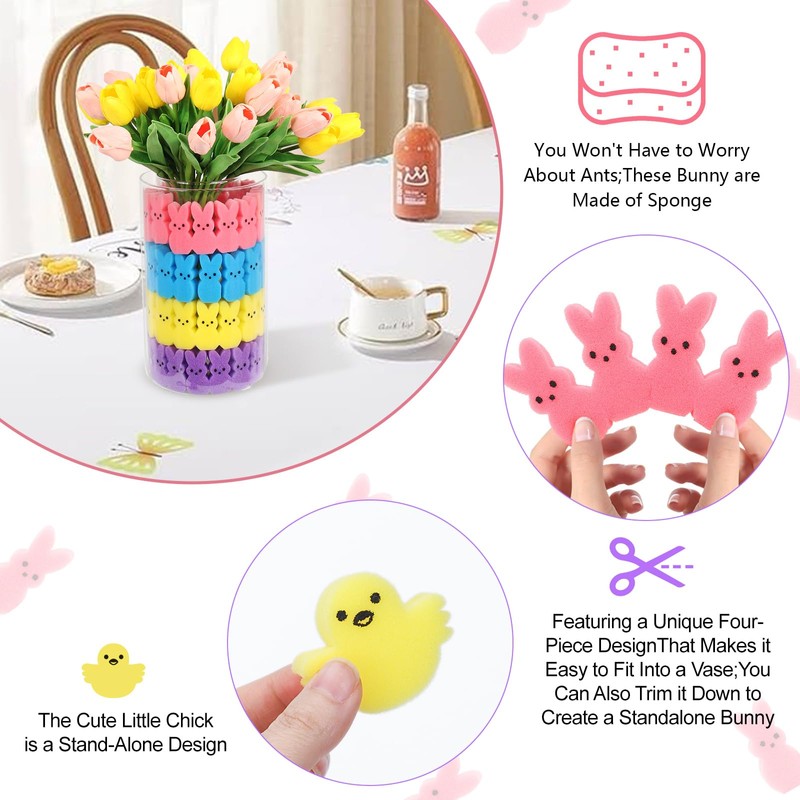 Lettry 64 Sponge Bunnies & 20 Yellow Chicks, Easter Vase