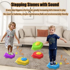 HTWELL Kids Stepping Stones with Sound,Durable Non-Slip Balance,Sensory Stepping Stones,Obstacle Course Indoor Outdoor for Toddler, Toy Gifts for Age 3+（5pcs）