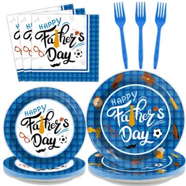 Wiooffen 96 Pieces Happy Father's Day Party Decorations Fathers Day Plates And Napkins Tableware Set Blue Fathers Day Celebration Supplies Best Dad Party Decorations Serve 24 Guests