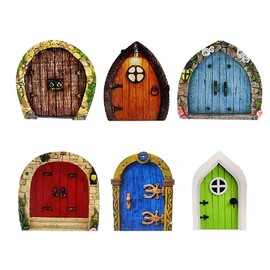 SagaSave 6Pcs Wooden Fairy Door Miniature Fairy Door Mini Door Shape Wooden Pieces Fairy Doors for Garden Trees Home Office