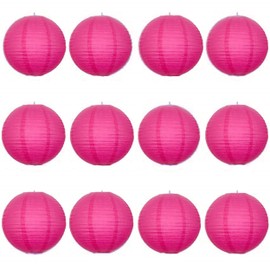A Liittle Tree -12 PCs Round Paper Lanterns Wedding Party Christmas New Year (Hot Pink, 8")