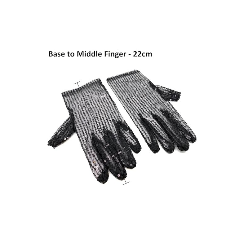 Cadoline Black Womens Sequin Polyester Fancy Dress Gloves 22cm