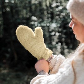 Extremely warm 100% natural merino sheep wool mittens for men and women. Good for arthritis, outdoors, gifts, Off-white, Small