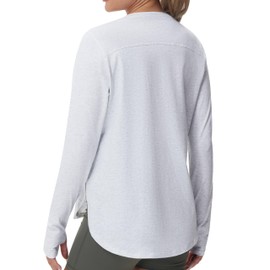 THE GYM PEOPLE Women's Long Sleeve Workout Shirts Lightweight Cotton Running Yoga Tops with Thumb Hole Heather White