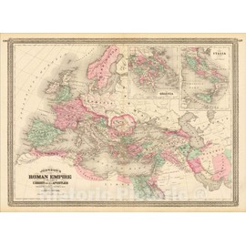 Historic Map : Johnson's Roman Empire in The Times of Christ and The Apostles Also Indicating St. Paul's Journeyings, 1880, Alvin Jewett Johnson, Vintage Wall Art : 36in x 26in