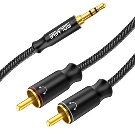 SOLMIMI 2.4m 3.5mm Stereo Mini Plug to 2RCA Converter Cable Stereo Audio Cable 3.5mm Stereo Mini Plug Y Distribution Cable Compatible with Smartphones, MP3s, Speakers, Tablets, Home Theaters, Mixers,