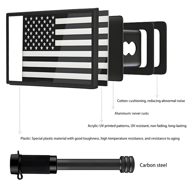 Locking American Flag Trailer Hitch Cover - Patriotic Aluminum Hitch