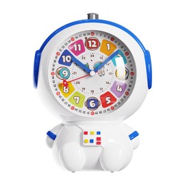 Children Analog Learning Clock, Cute Astronaut Design, Silent, Alarm Clock with Dual Alarm & Night Light, Educational Learning for Elementary School Students, Easy to Read Analog Display, Tabletop