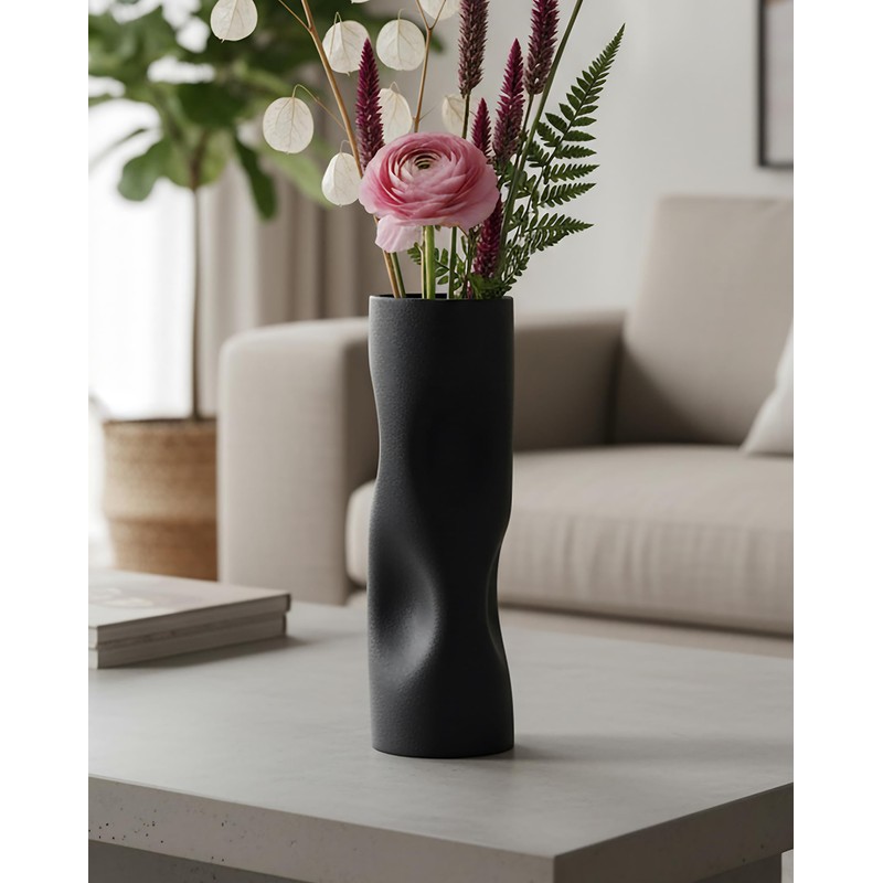 OOSTONEE 11 Inch Black Matte Ceramic Vase – Tall Flower