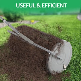 FAHKNS 27inchs Compost Spreader, Metal Roller Spreader for Lawn and Garden Topsoil with Adjustable Handle, Durable and Lightweight Fertilizer Spreader Gray
