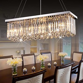 Rectangle Crystal Chandeliers, Modern Luxury Pendant Ceiling Light Contemporary Chandeliers Lighting Fixture for Dining Living Room Kitchen Island Bedroom L31.5'' x W9.8'' x H8.9'' inch of CRYSTOP