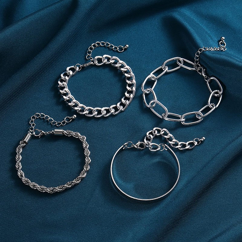 ANYILVTULI Chunky Bracelets for Women 22192024822 (SILVER)