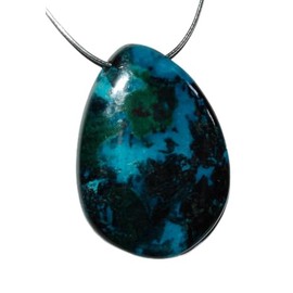 PURAJA Gemstone pendant made of real natural stone, crystal necklace with drop pendant including elegant cord band, premium healing stone/lucky stone made of high-quality minerals, chrysocolla,