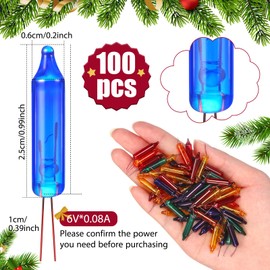 Mudder 100 Count Christmas Mini Replacement Light Bulbs Christmas Lights Incandescent Wire String Lights Replacement Bulbs for Home Xmas Indoor/Outdoor Decor Supplies(Colorful,6V*0.08A)