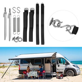 Storm Protection for Awning and Accessories, Windbreak Awning Ground Anchor Kit, Ground Anchor, S-Hook, Spring, Strap, Accessories for Wind Protection Devices for Awnings, Storm Guy Set Caravan