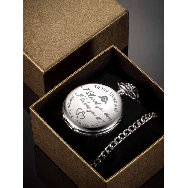 Pangda Quartz Pocket Watch to Husband Gift, Engraved Pocket Watch