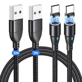 Vattud 9Pin Magnetic Charging Cable 2Pack(2M+1M), 540° 18W Magnetic Phone Charger Cable, Nylon Braided Cable, for Type C Device