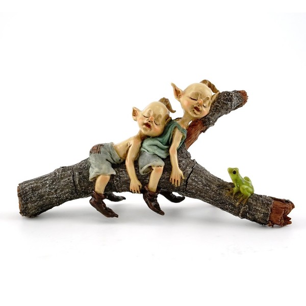 Top Collection Miniature Fairy & Terrarium Twin Garden Pixies Napping on Tree Log Statue, Small