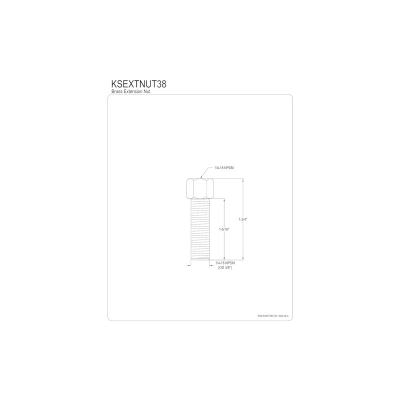 Kingston Brass KSEXTNUT38 Extended Adapetr for Faucet with 3/8" IPS