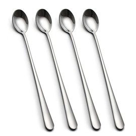 IQCWOOD Long Handle Ice Tea Spoons, 9-Inch Coffee Ice Cream Stainless Steel Cocktail Stirring Spoons, Set of 4