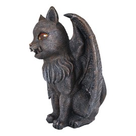 Ebros Gift Medieval Gothic Vampire Catgoyle Winged Cat Gargoyle with Dracula Fangs and Translucent Glowing Eyes Votive Candle Holder Statue Faux Stone Macabre Cats Figurine Sculpture