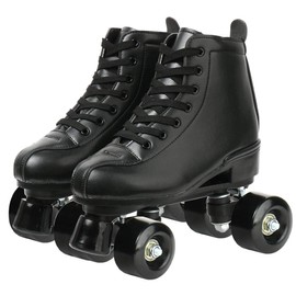 XUDREZ Classic Roller Skates High-Top Double-Row Leather Roller Skates for Women and Men (Black Black Wheel,10)