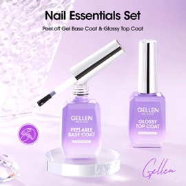 Gellen Peel Off Gel Base Coat and Top Coat Set, No Filing Peelable Base Gel without Soaking, Clear Gel Top Coat Gel Nail Polish, UV LED Lamp Needed, Home DIY Nail Art Manicure Set
