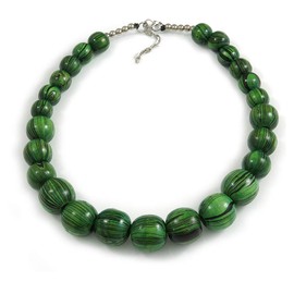 Animal Print Wood Bead Chunky Necklace (Green/Black) - 50cm L/ 5cm Ext