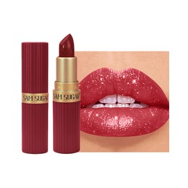 Rose Red Sparkling Glitter Lipstick, Long Lasting Shimmer Metallic Lipstick for Women Glitter Nude Waterproof Lip Gloss, Diamond Shiny Non-Stick Lipgloss Liptint Blam Lip Color labiales Makeup Gift-05