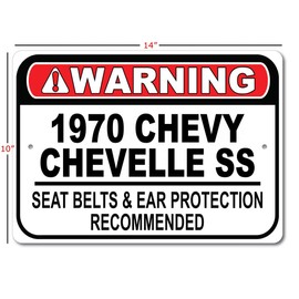 1970 70 Chevy Chevelle SS Seat Belt Recommended Fast Car Sign, Metal Garage Sign, Wall Decor, GM Car Sign - 10x14 inches