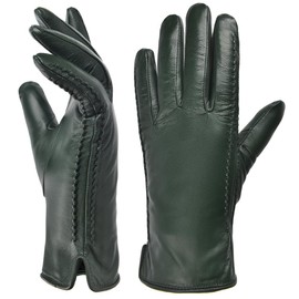 Harssidanzar HL001EU Women's Winter Warm Lining Lambskin Leather Gloves Touchscreen Texting Warm Driving Gloves, Green
