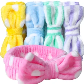Teenitor 5pcs Makeup Headband with Removable Bow, Spa Headband for Washing Face for Teen Girls Women, Christmas Gifts Basket for Teens Girls Party, Skin Care Hairband